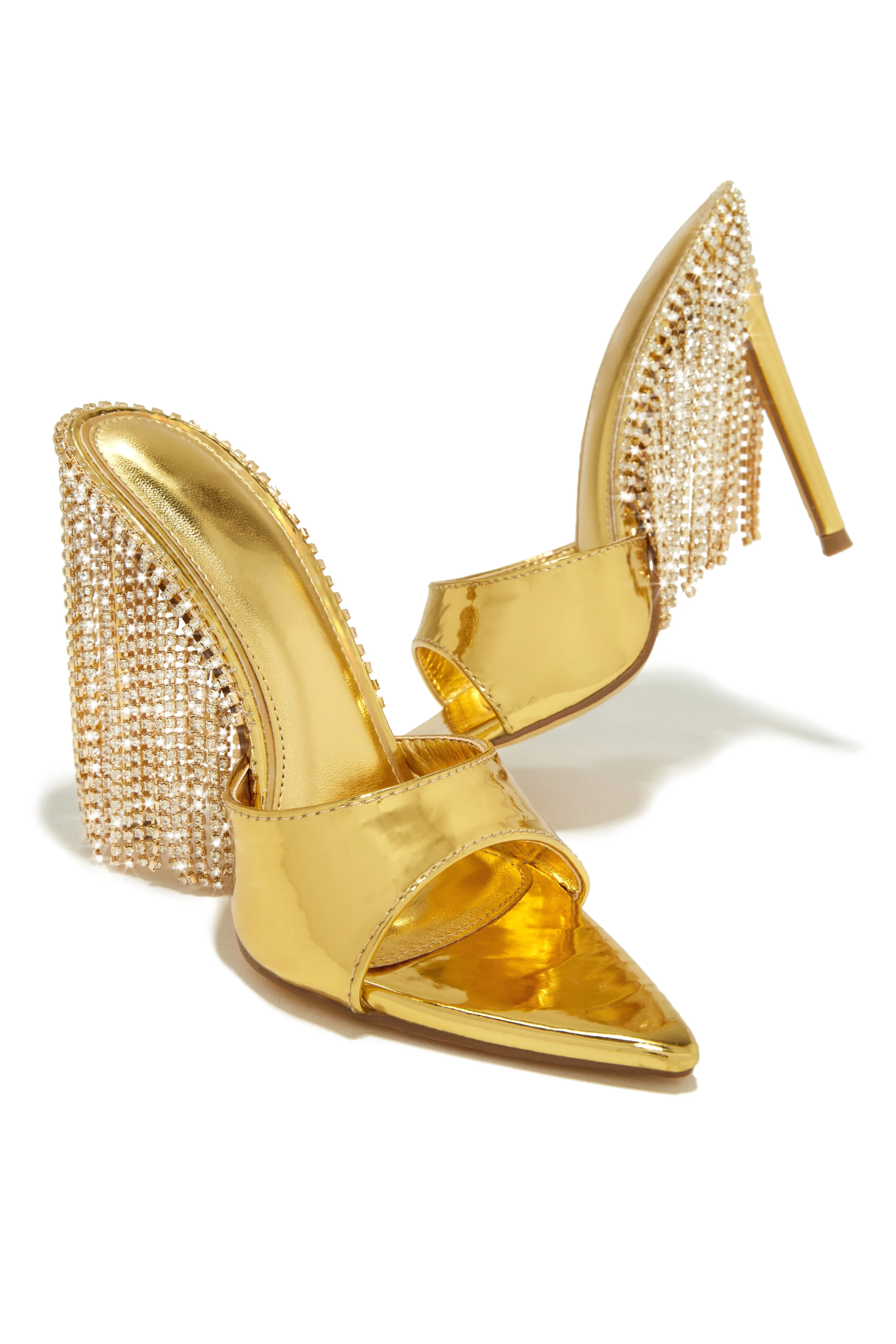 Atelier Dangle Embellished High Heel Mules - Gold