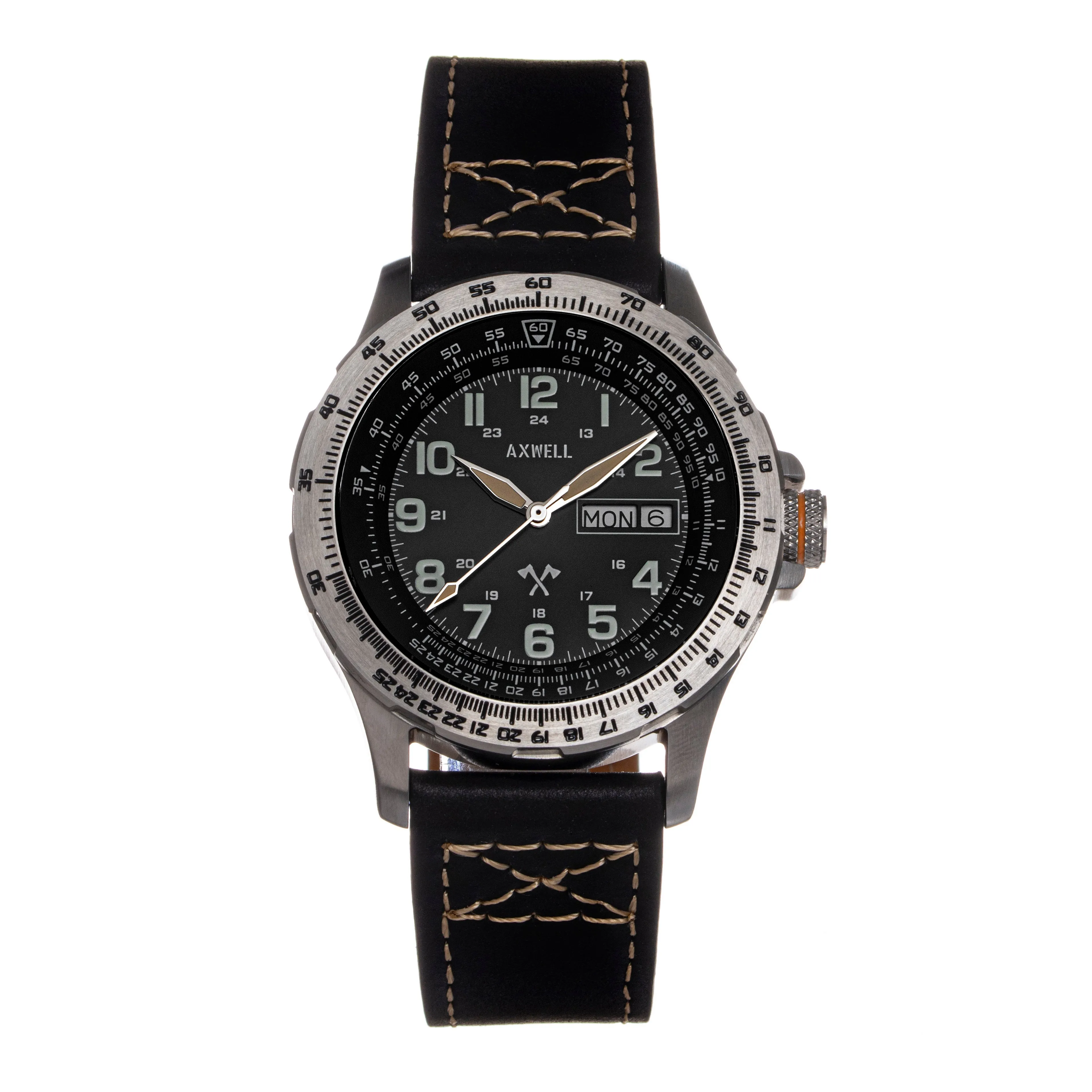 Axwell Blazer Leather Strap Watch - Black/Silver