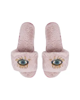 Beaded Evil Eye Slippers Pink