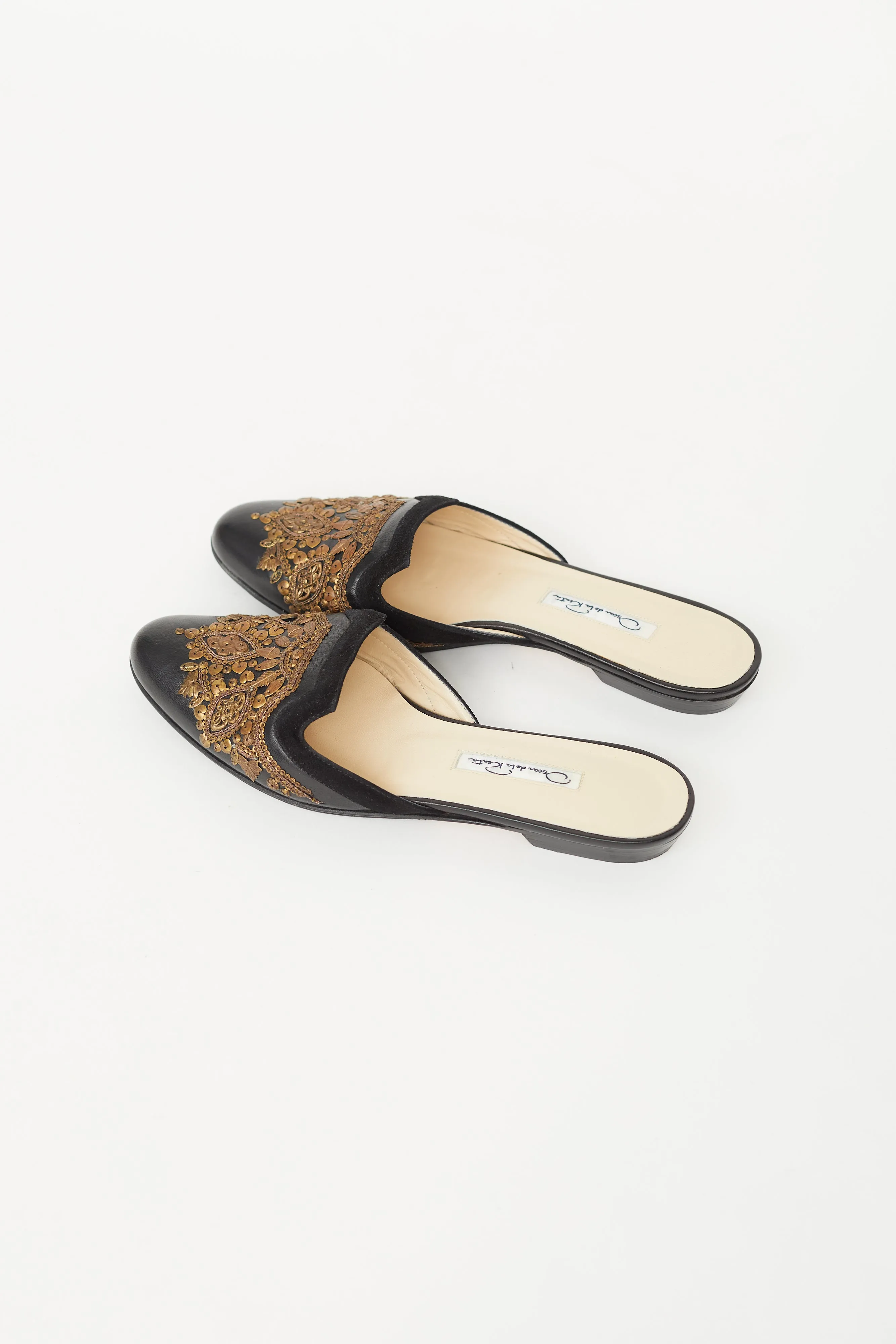 Black & Bronze Leather Filigree Mule