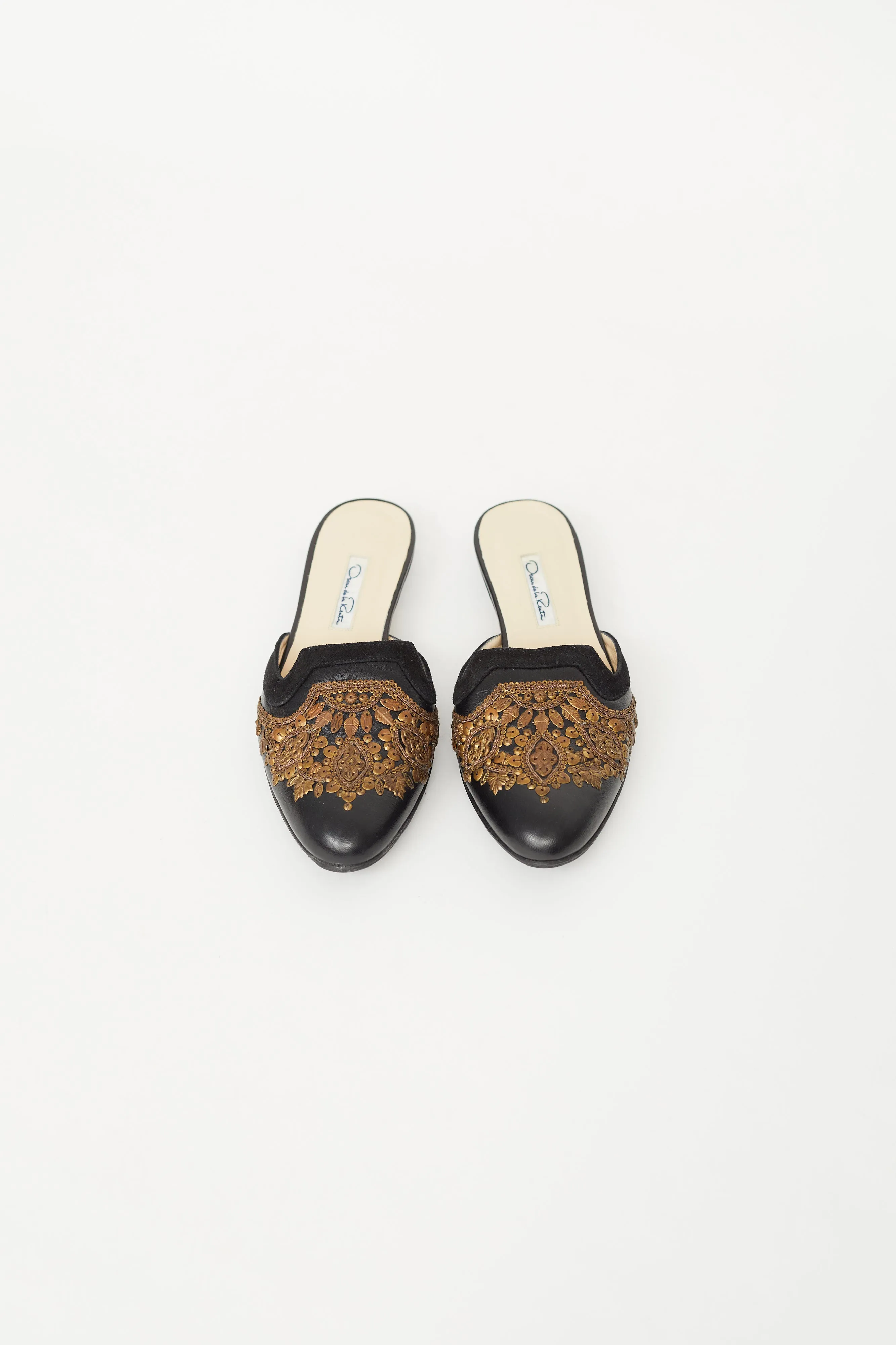 Black & Bronze Leather Filigree Mule