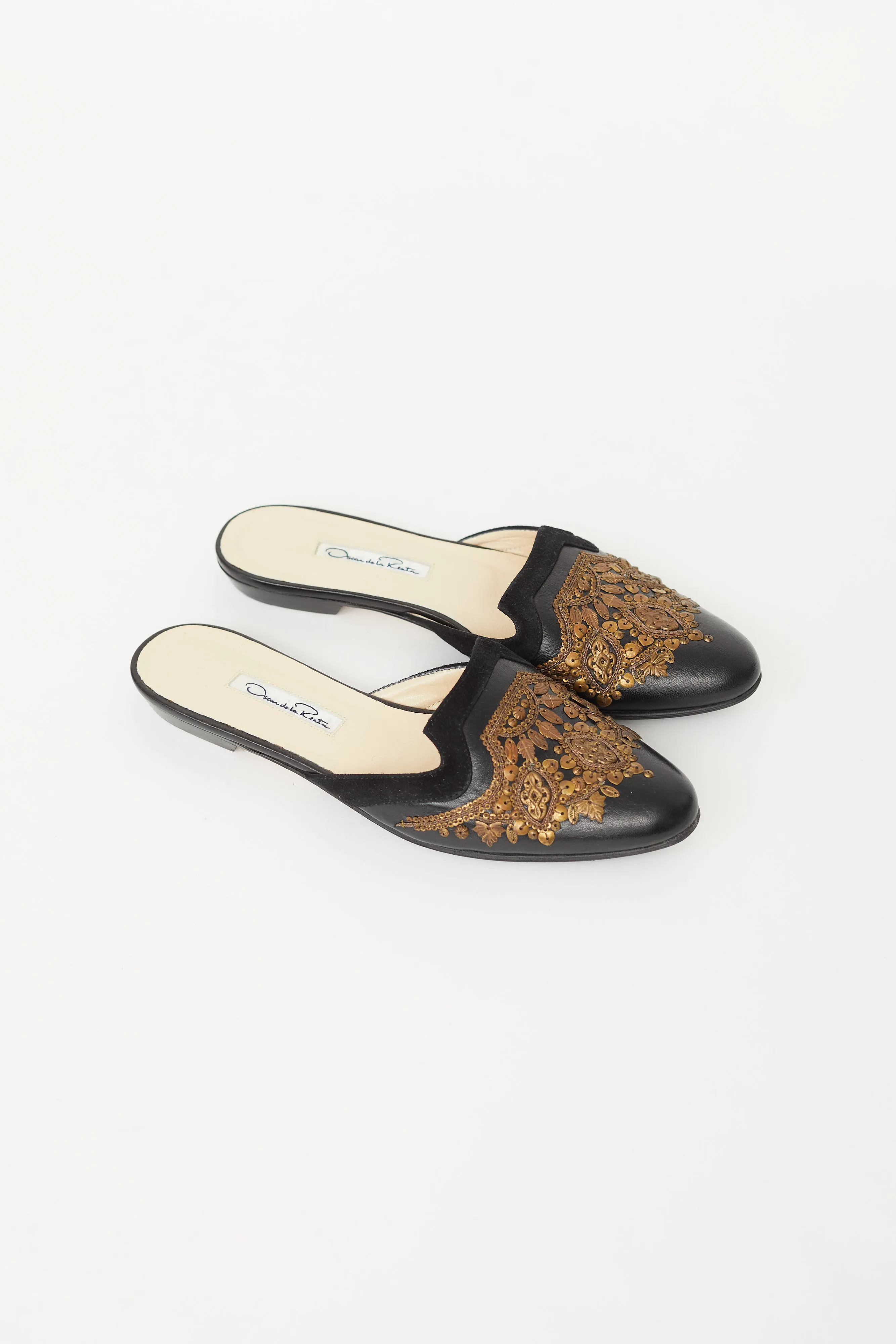 Black & Bronze Leather Filigree Mule