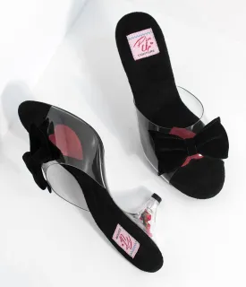 Black & Clear Encased Rose Slip On Peep Toe Heels