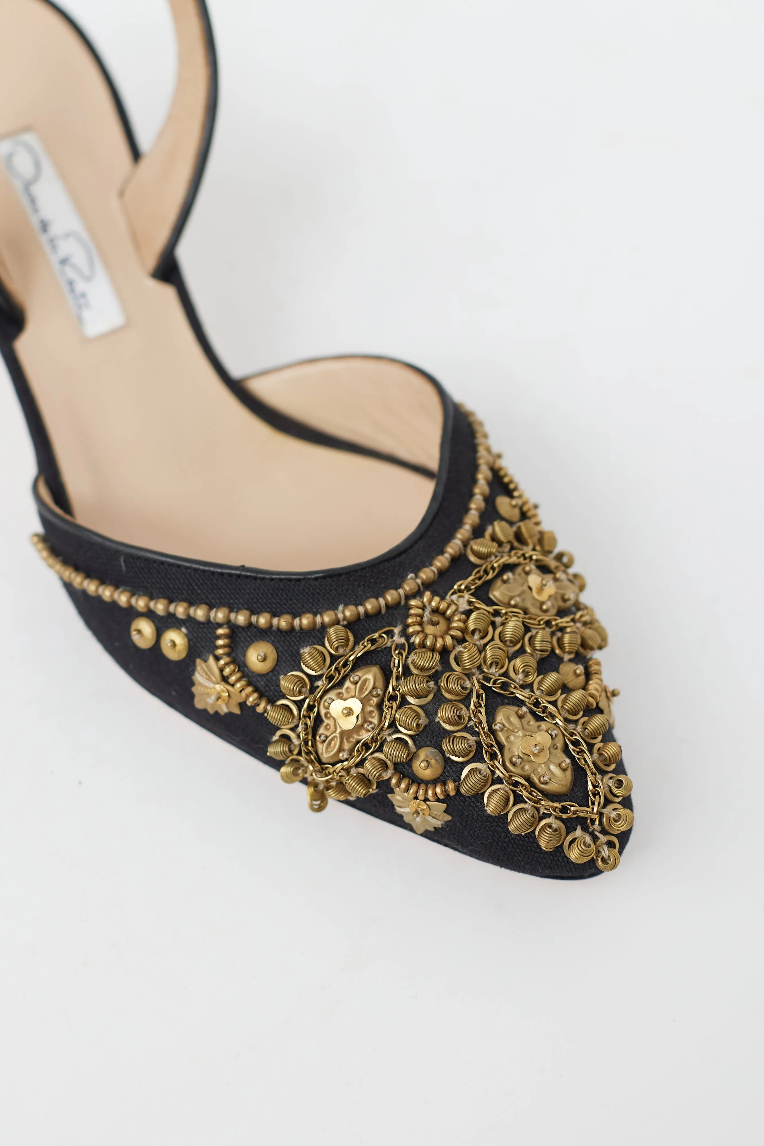 Black & Gold Beaded Slingback Mule