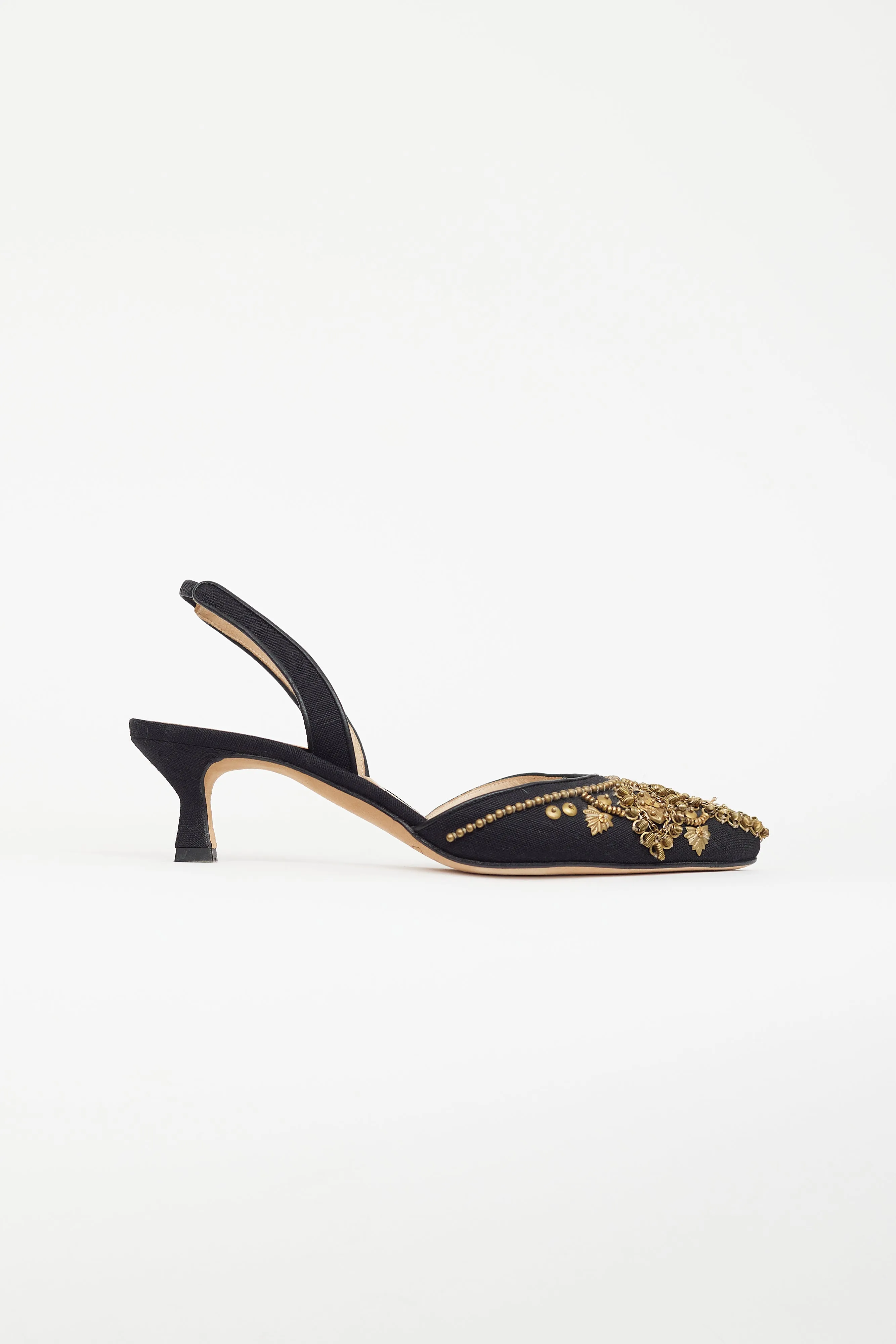 Black & Gold Beaded Slingback Mule