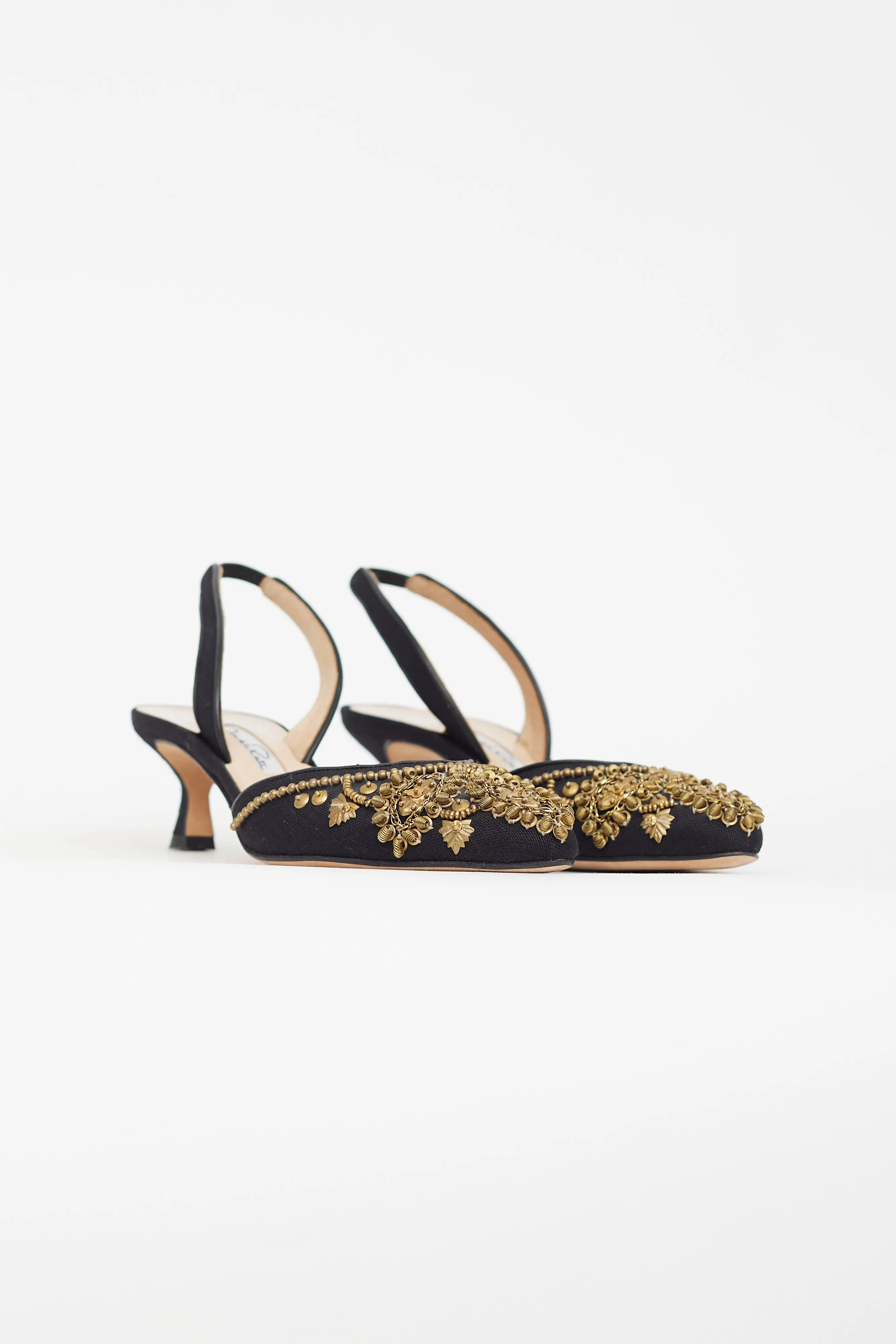 Black & Gold Beaded Slingback Mule