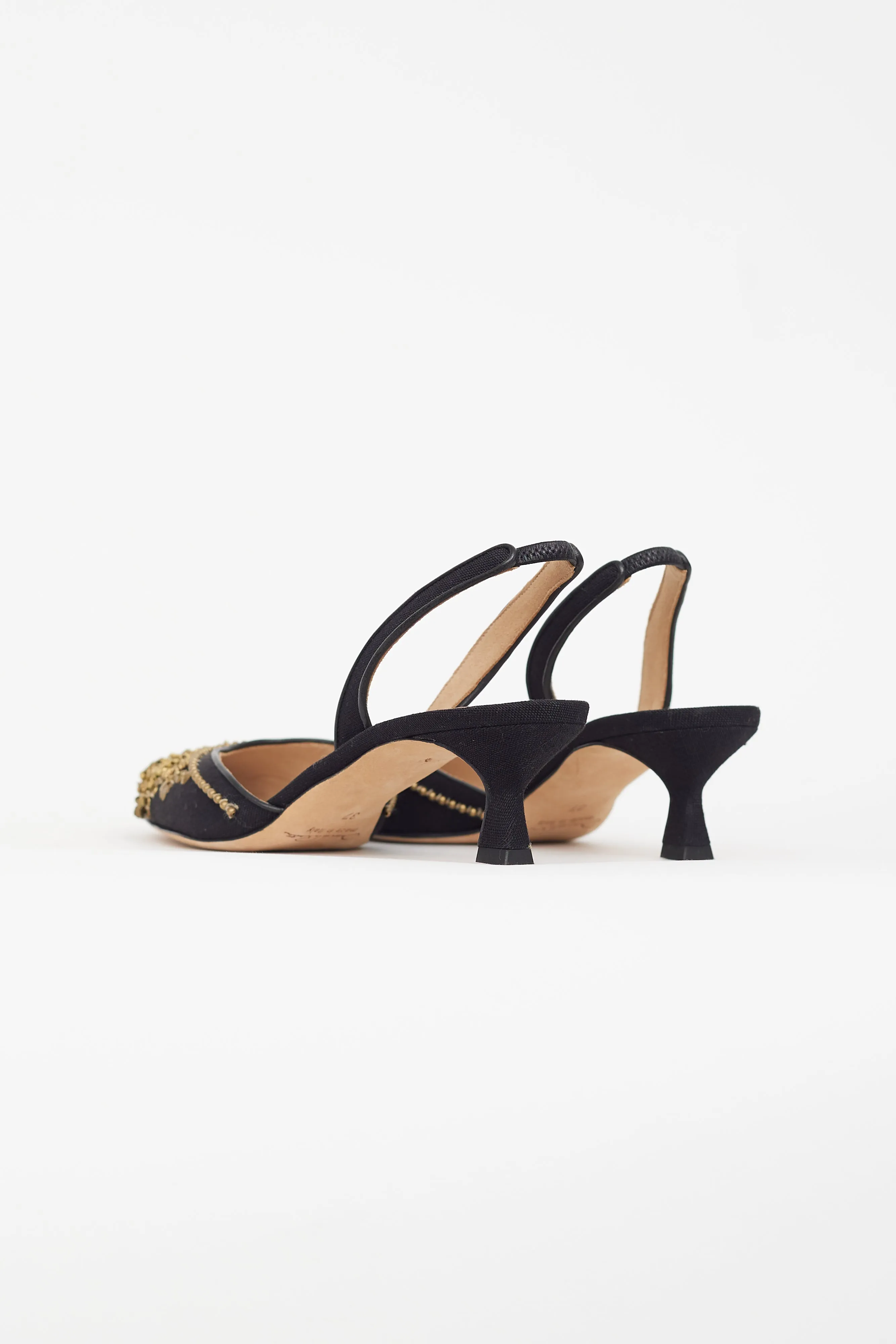 Black & Gold Beaded Slingback Mule