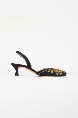 Black & Gold Beaded Slingback Mule