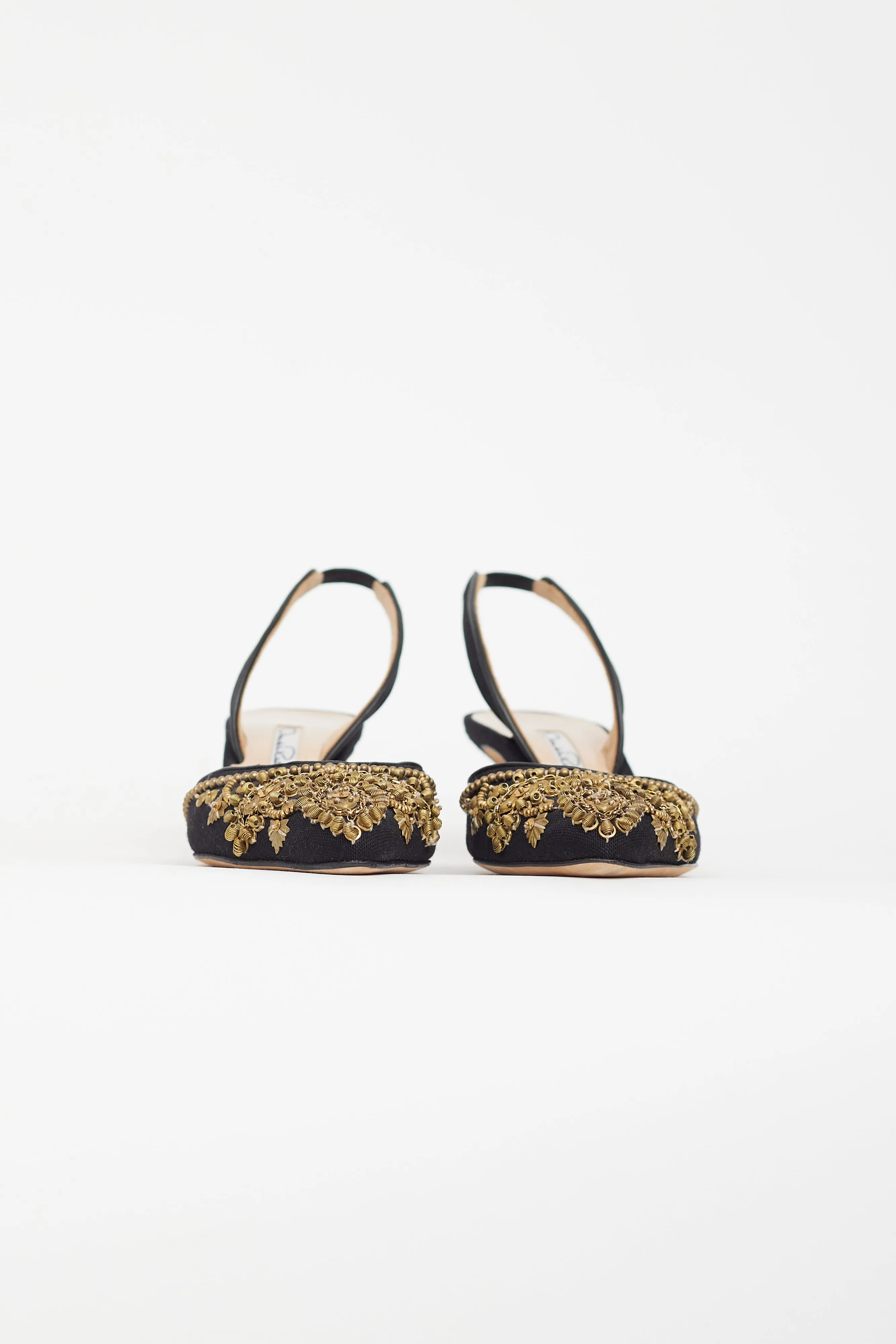 Black & Gold Beaded Slingback Mule