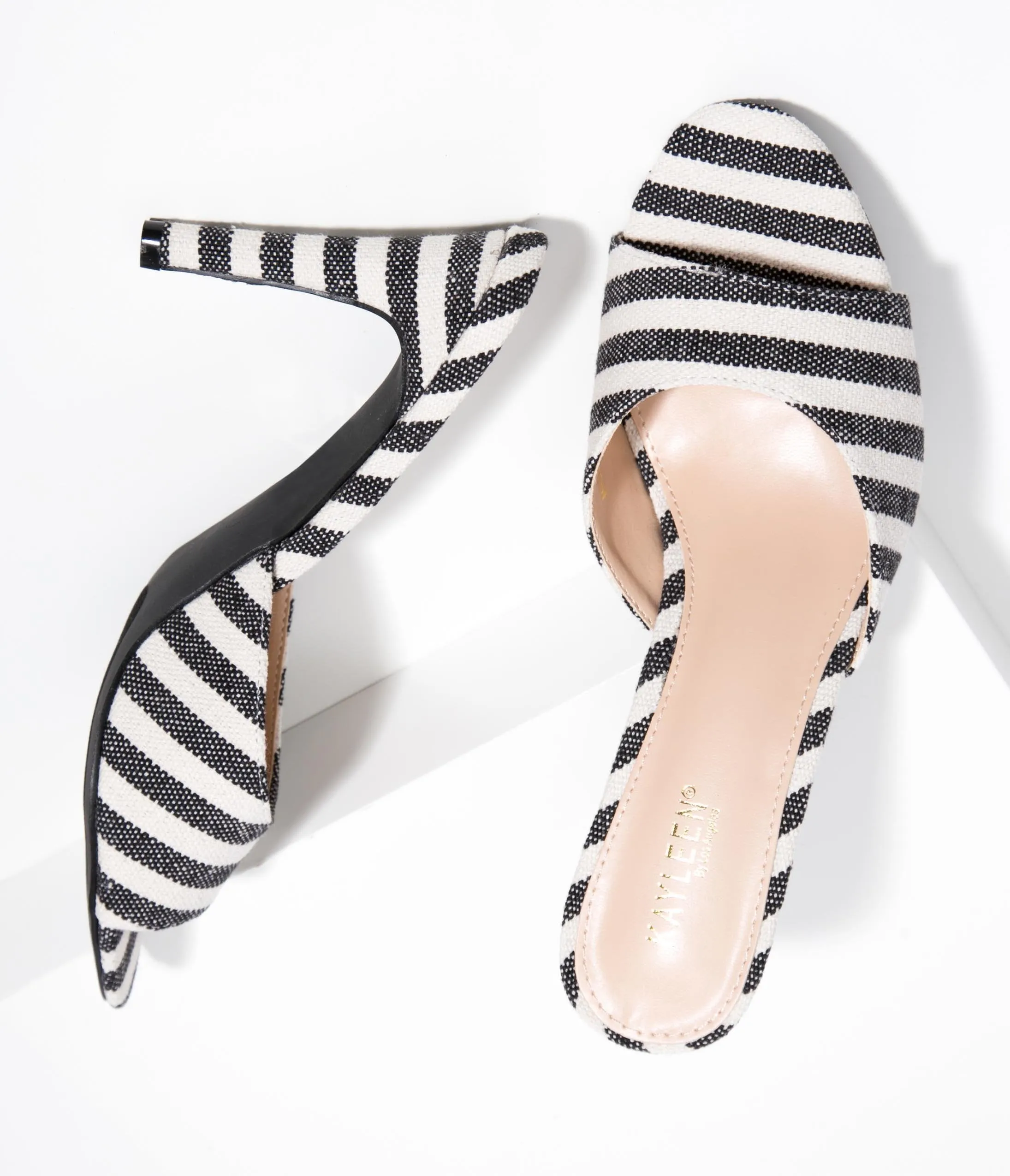 Black & Ivory Textile Stripe Mule Heels