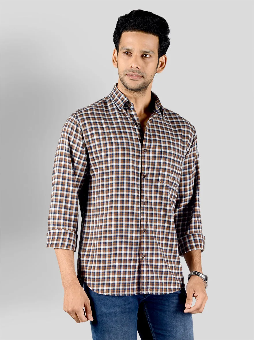 Blue & Brown Checked Slim Fit Casual Shirt | Greenfibre