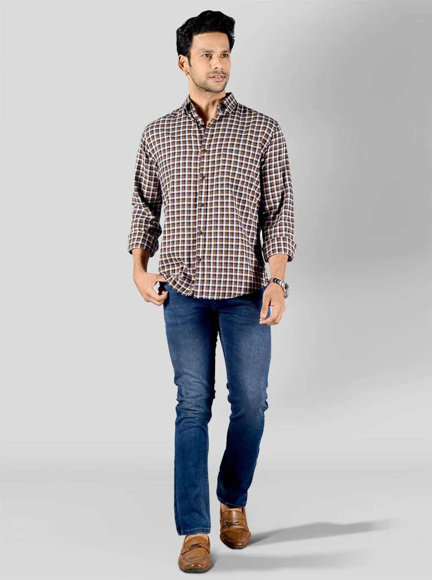 Blue & Brown Checked Slim Fit Casual Shirt | Greenfibre