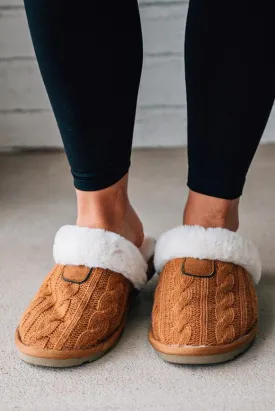 Cable Knit Faux Fur Slippers