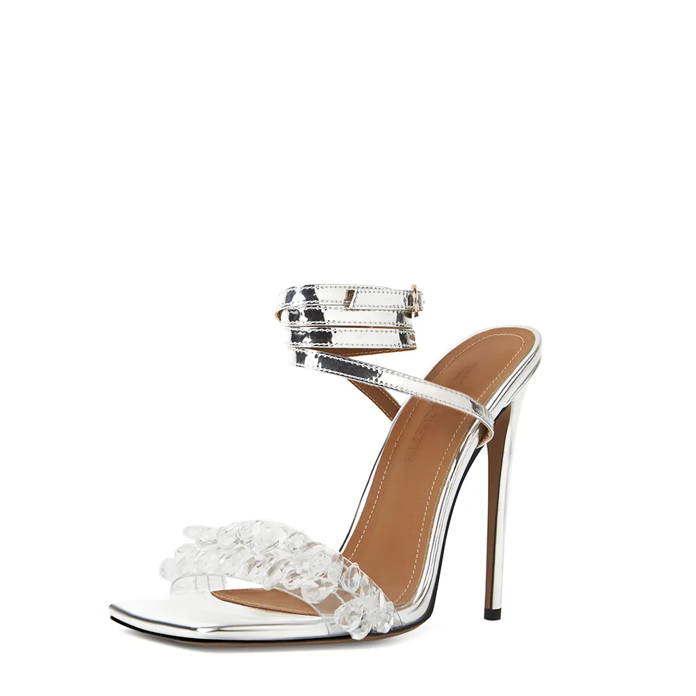 Cybil Clear Drip Chandelier Ankle Wrap Heels