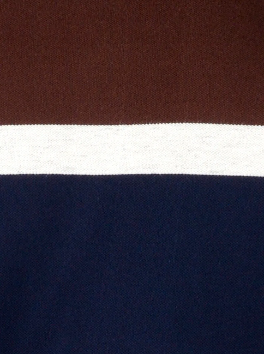 Dark Brown & Navy Blue Striped Slim Fit Polo T-shirt | Greenfibre