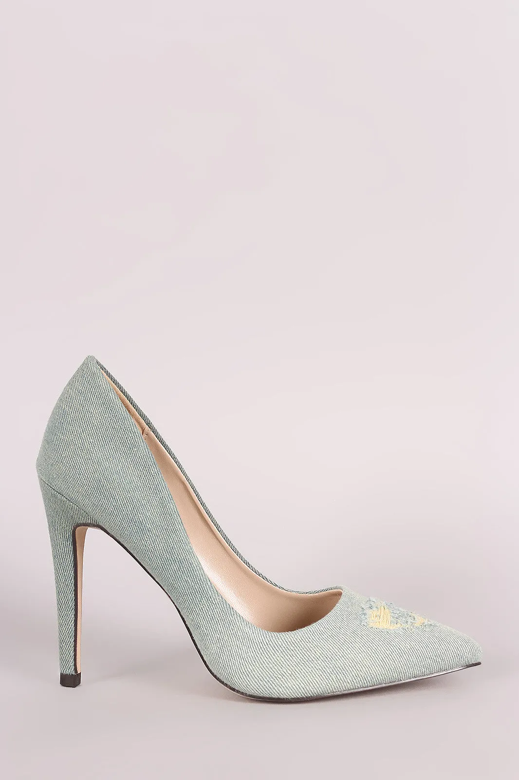 Destroyed Denim Pointy Toe Stiletto Pump