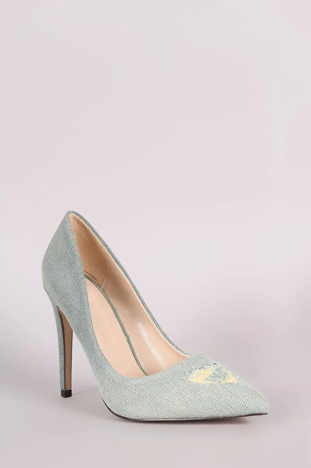 Destroyed Denim Pointy Toe Stiletto Pump