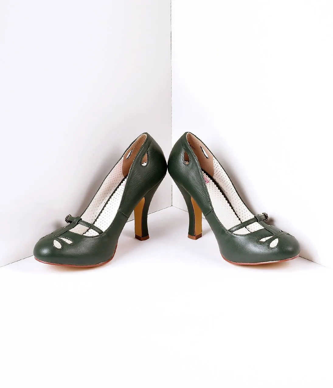 Forest Green Pleather Cut Out Strap Smitten Mary Jane Heels