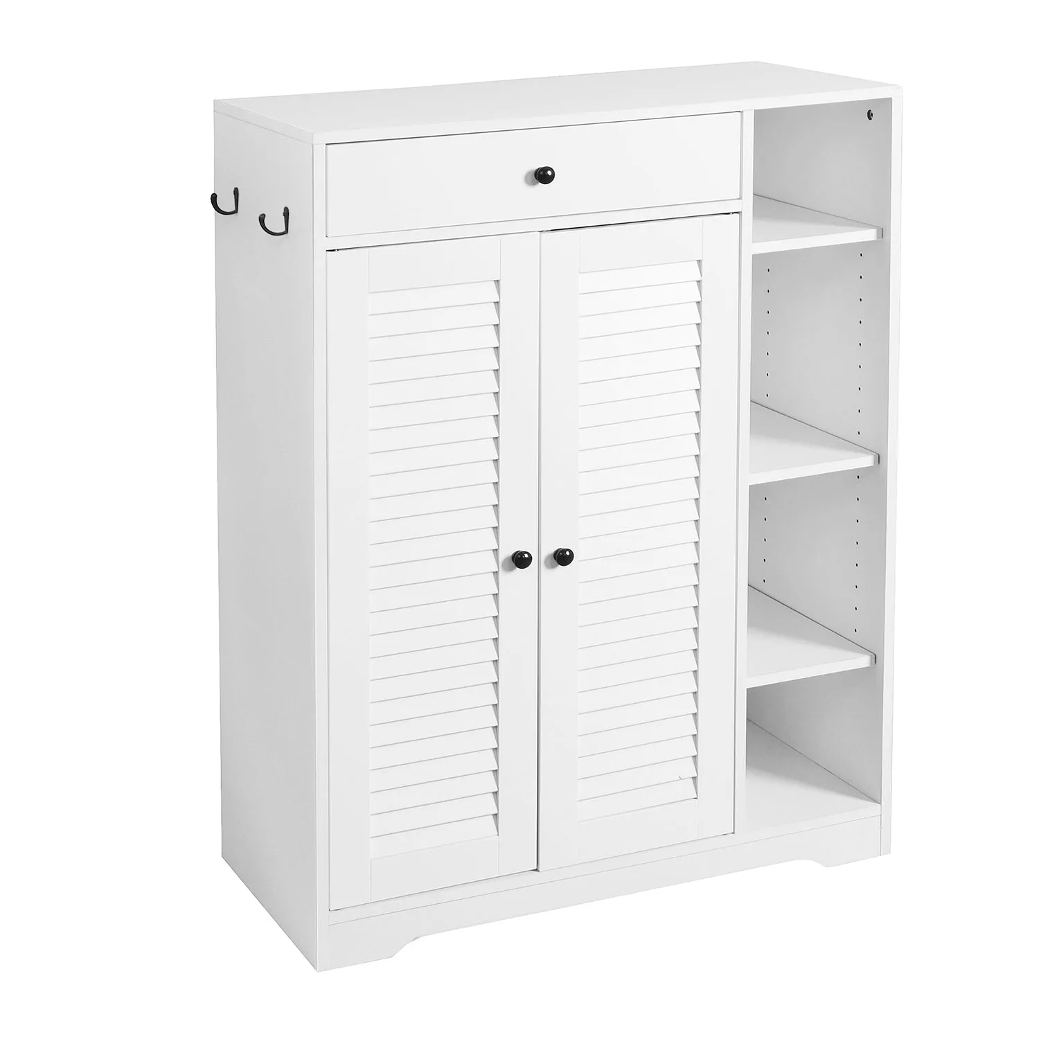 Freestanding Shoe Rack Organizer with 2 Shutter Door, Entryway Narrow Shoe Storage with Adjustable Storage Shelf &Top Drawer, Modern Slim Shoe Cabinet, White