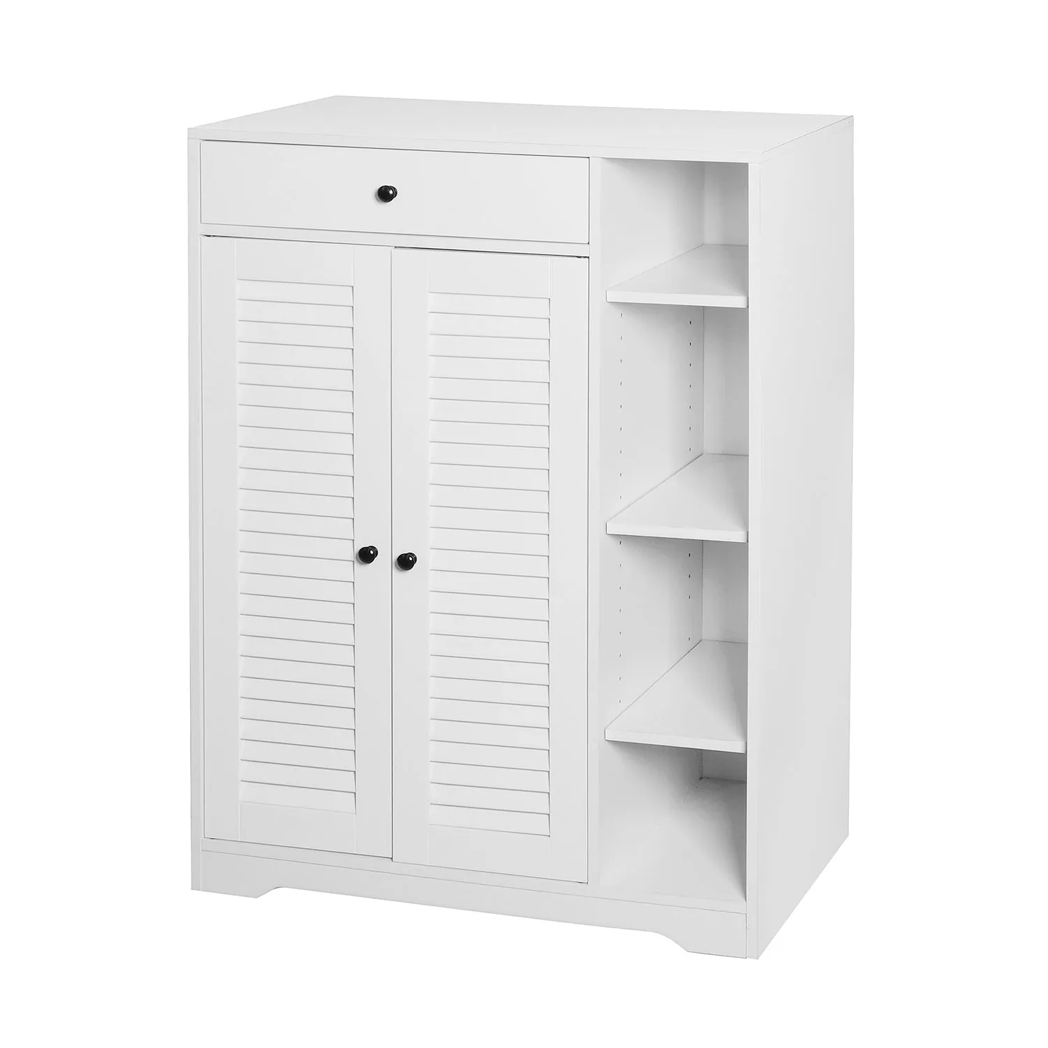 Freestanding Shoe Rack Organizer with 2 Shutter Door, Entryway Narrow Shoe Storage with Adjustable Storage Shelf &Top Drawer, Modern Slim Shoe Cabinet, White