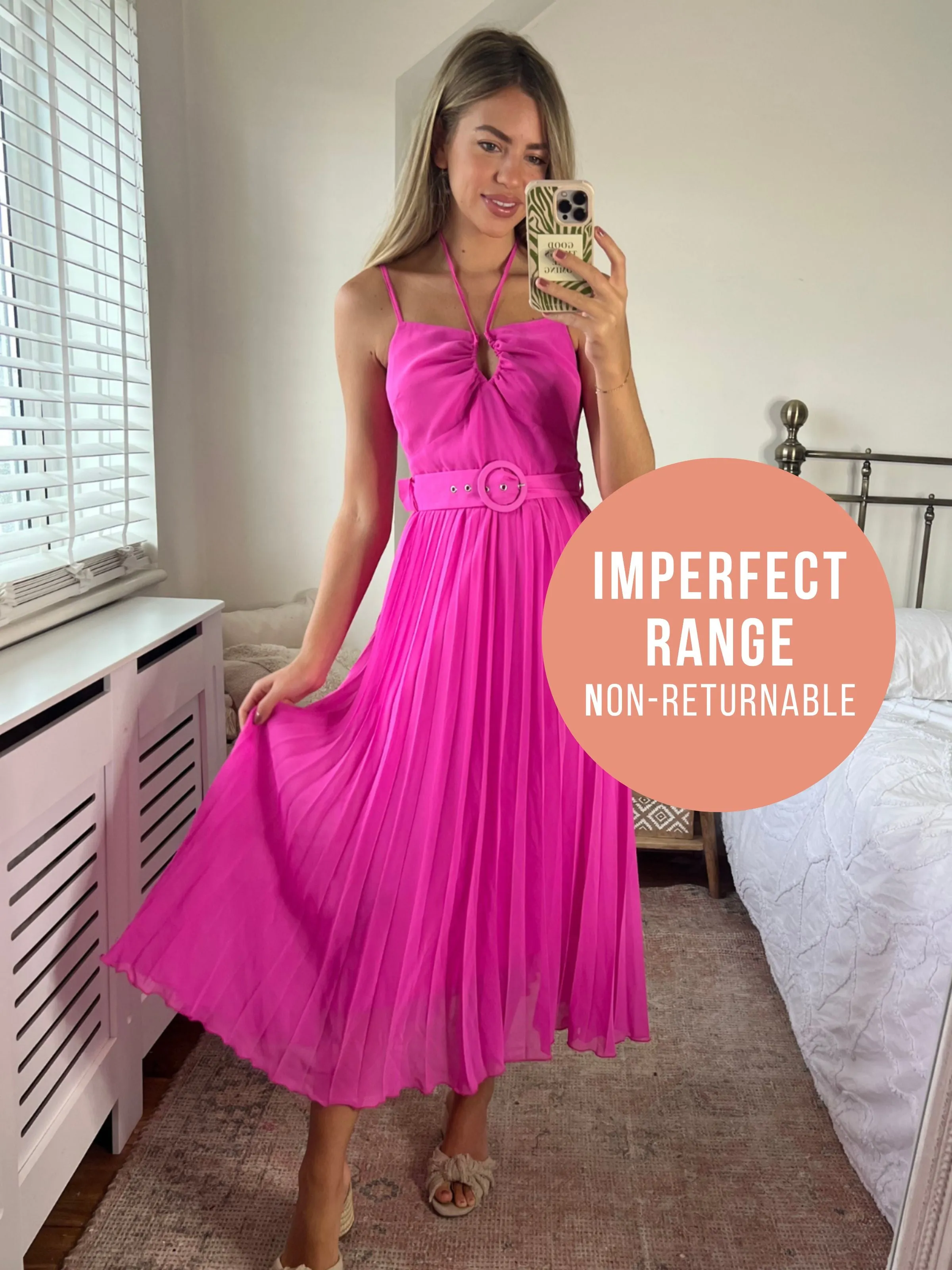 IMPERFECT Darby Halter Pleated Dress / Pink