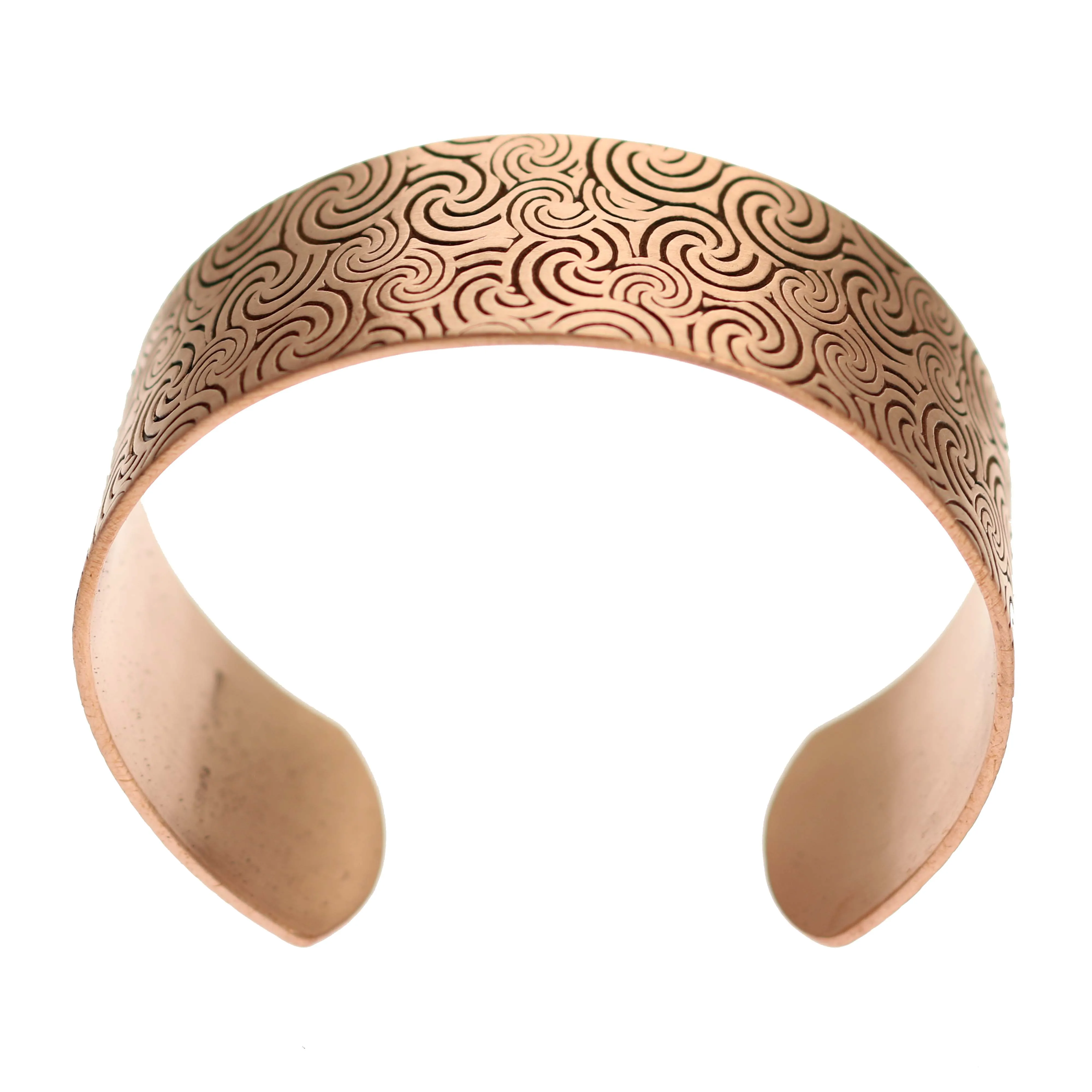 Men's Solid Copper Wave Embossed Cuff - 1 Inch Wide