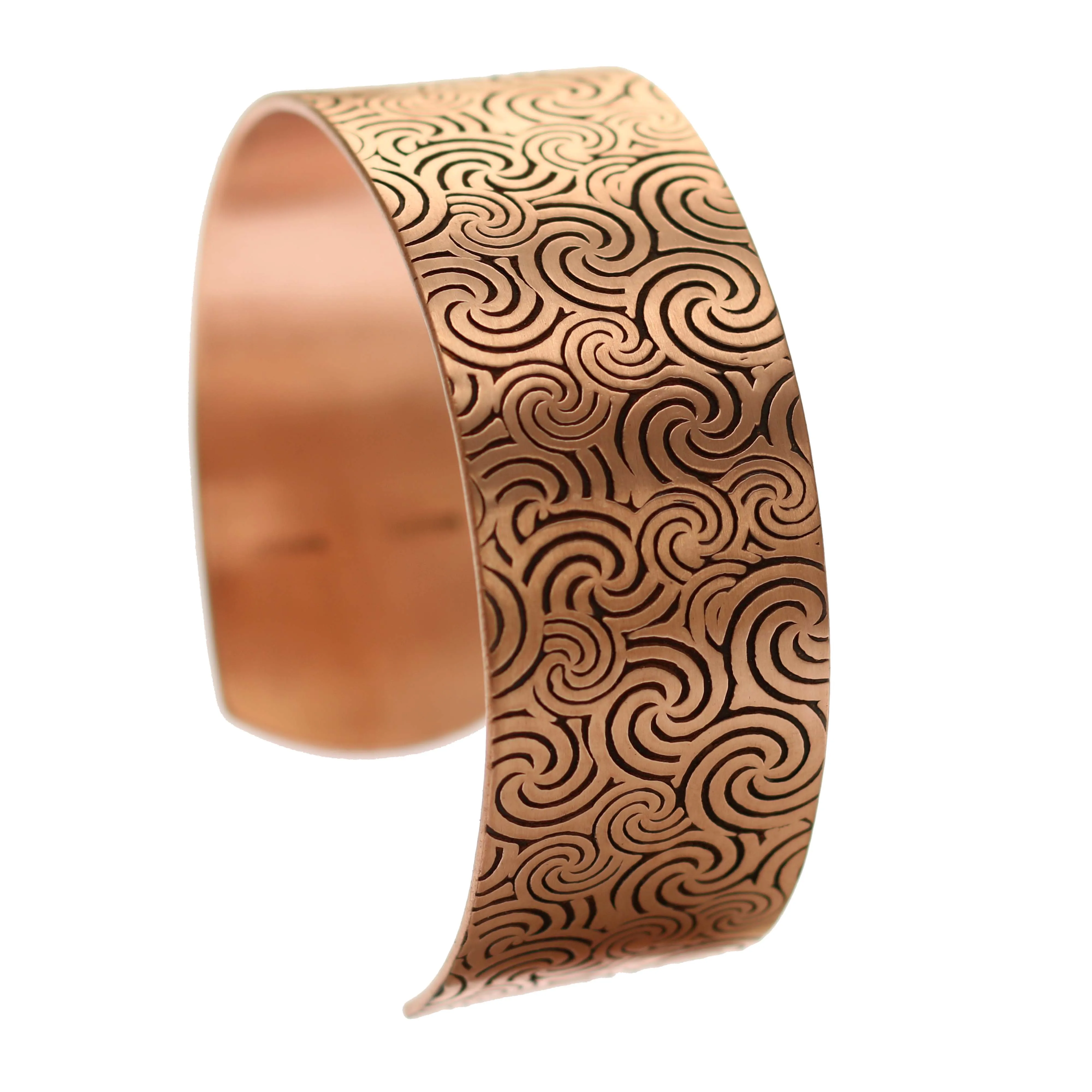 Men's Solid Copper Wave Embossed Cuff - 1 Inch Wide