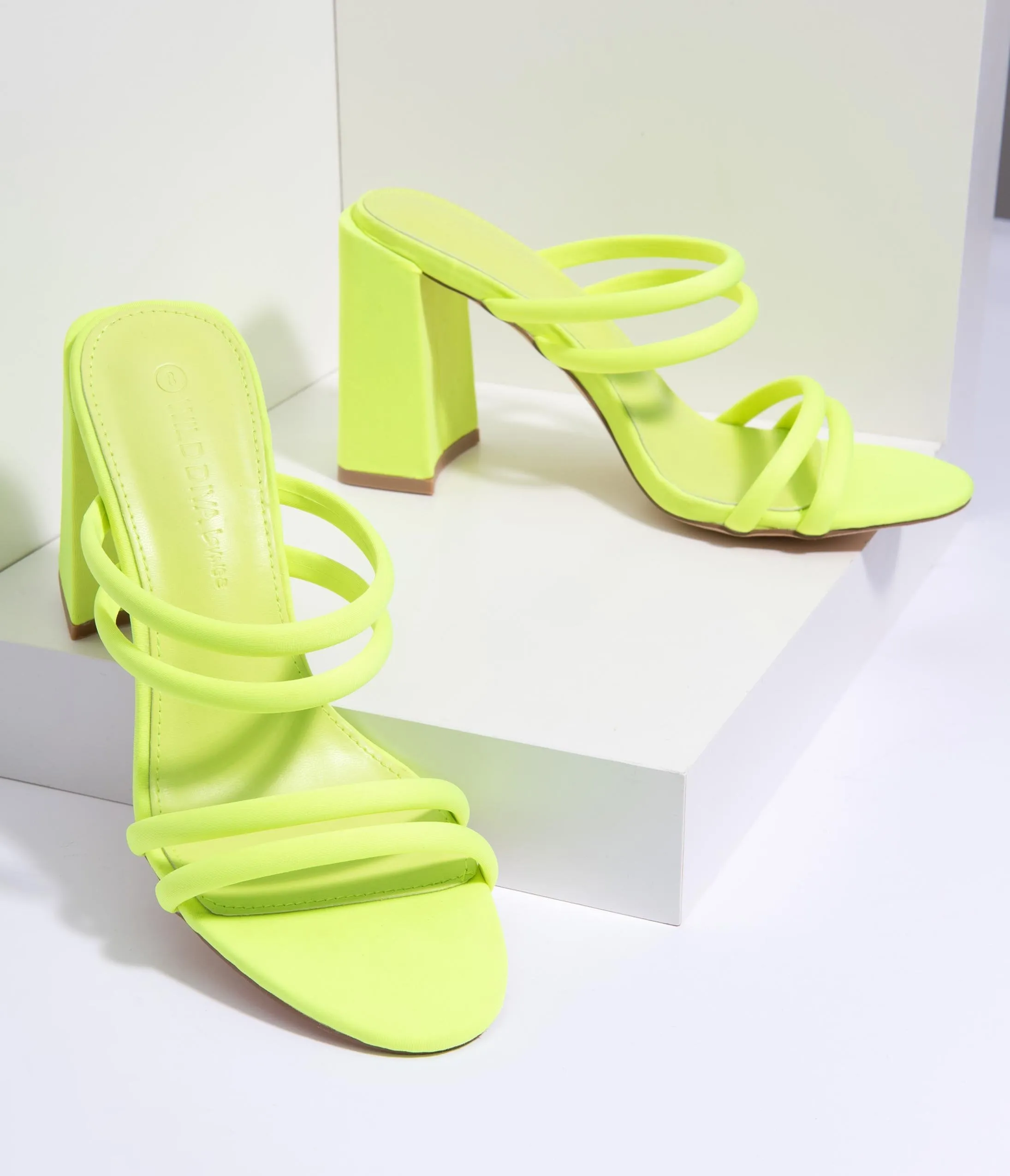 Neon Chunky Heel Strappy Mules