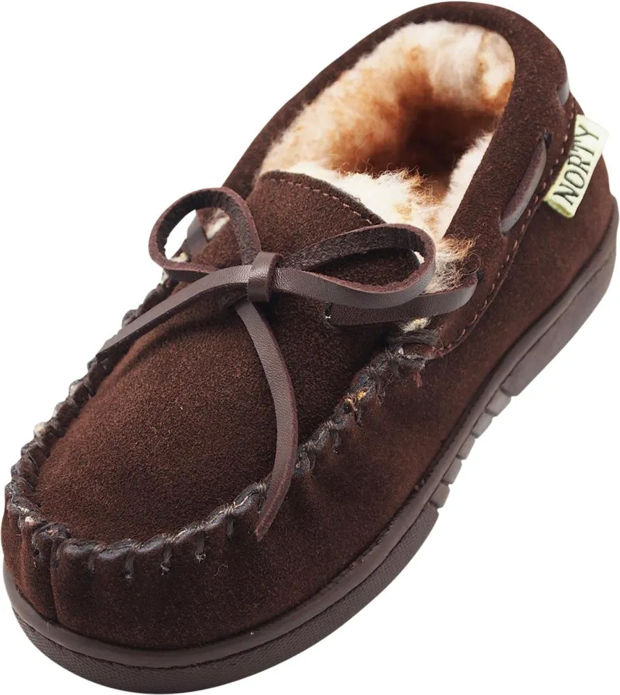 NORTY Little Kids/Toddler Boys Girls Suede Leather Moccasin Slip On Slippers, 40108