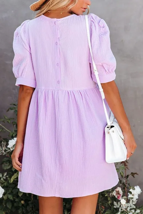 O Neck Puff Sleeve Swing Dress