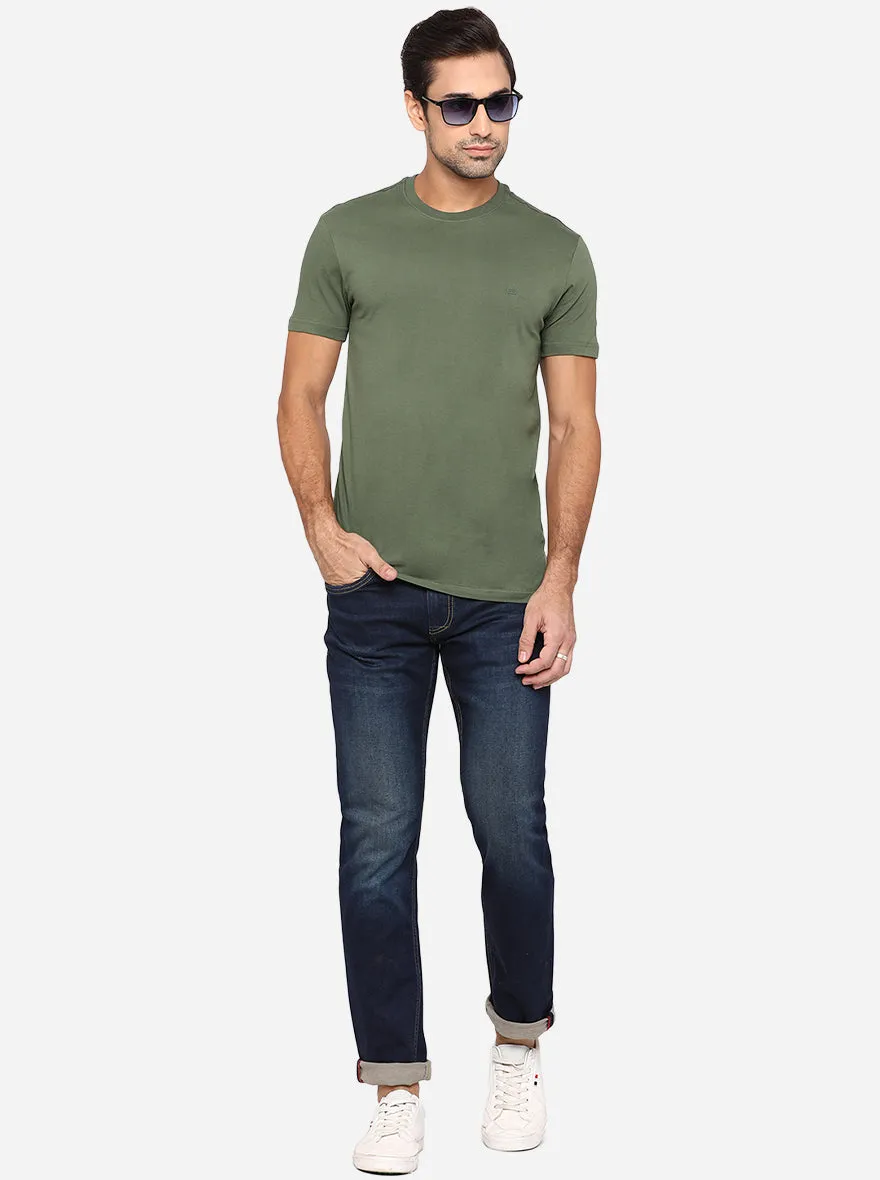 Olive Solid Slim Fit T-Shirt | JadeBlue