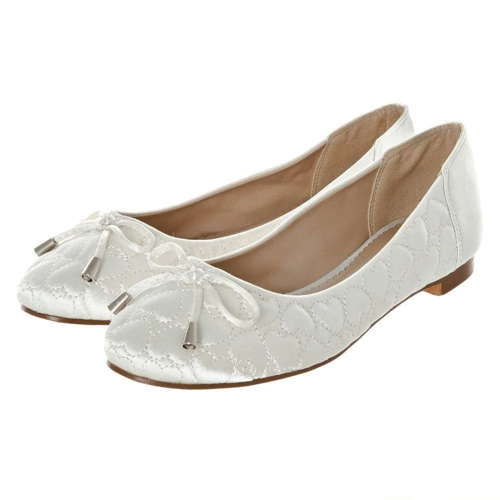 Ripple Flat Satin Ballerina Pump With Bow Detail