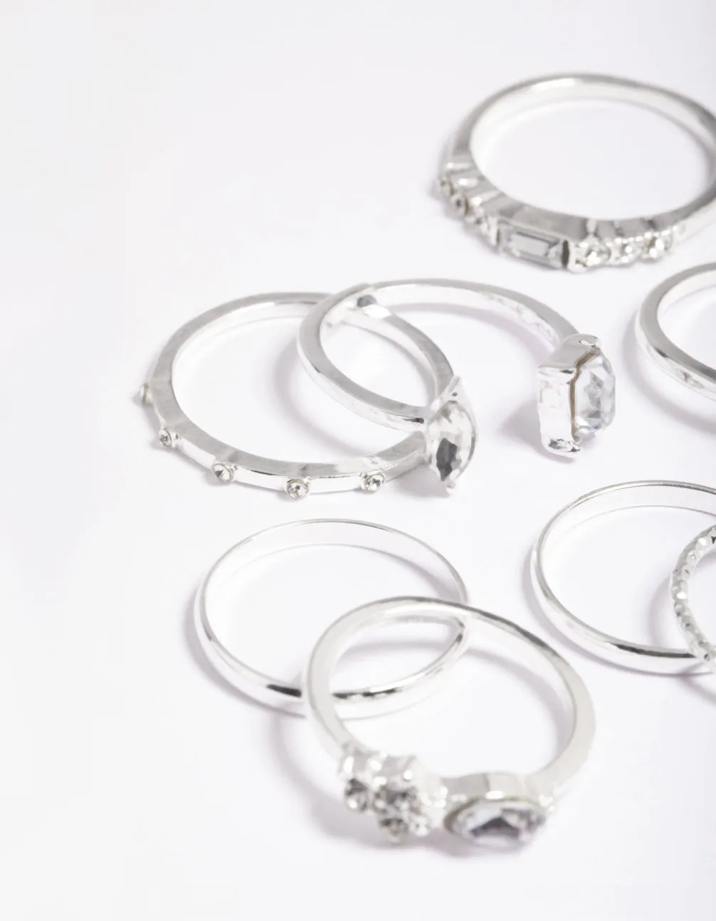 Silver Stone & Band Mix Ring Pack