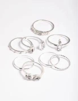 Silver Stone & Band Mix Ring Pack