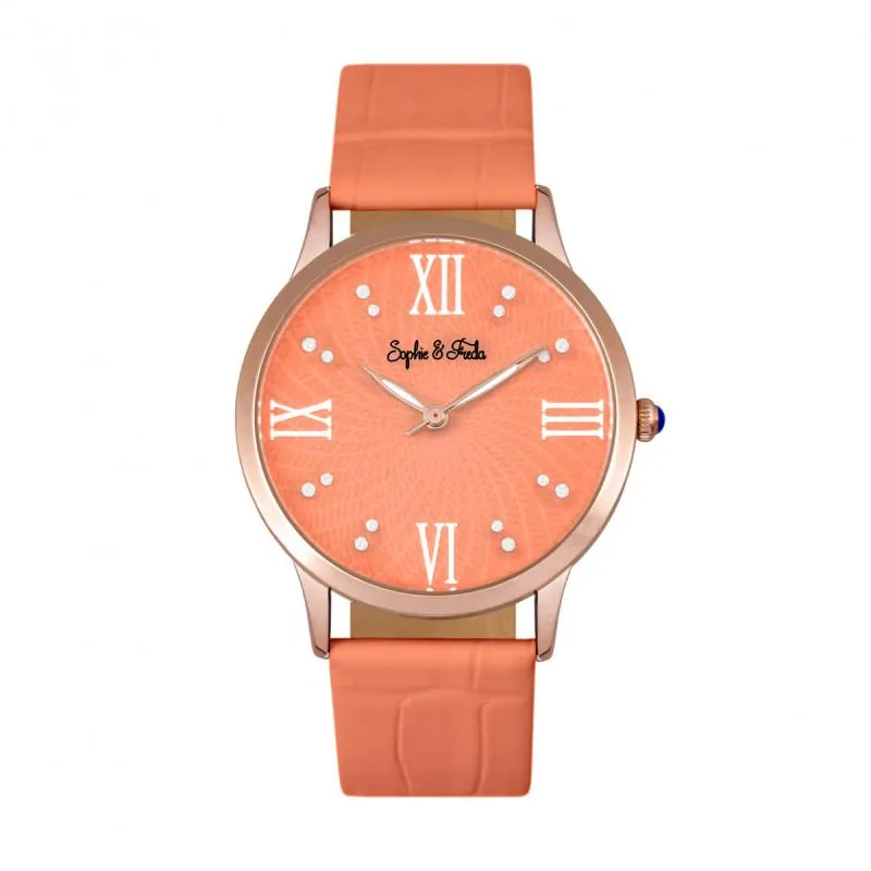 Sophie & Freda Sonoma Leather-Band Watch w/Swarovski Crystals