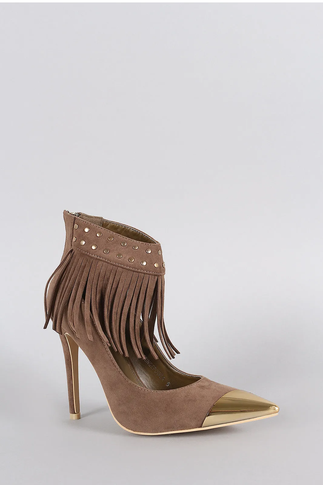 Studded Fringe Ankle Cuff Pointy Toe Stiletto Pump