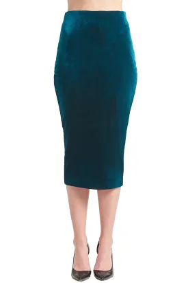 Tia Skirt - Stretch velvet pencil skirt (teal)