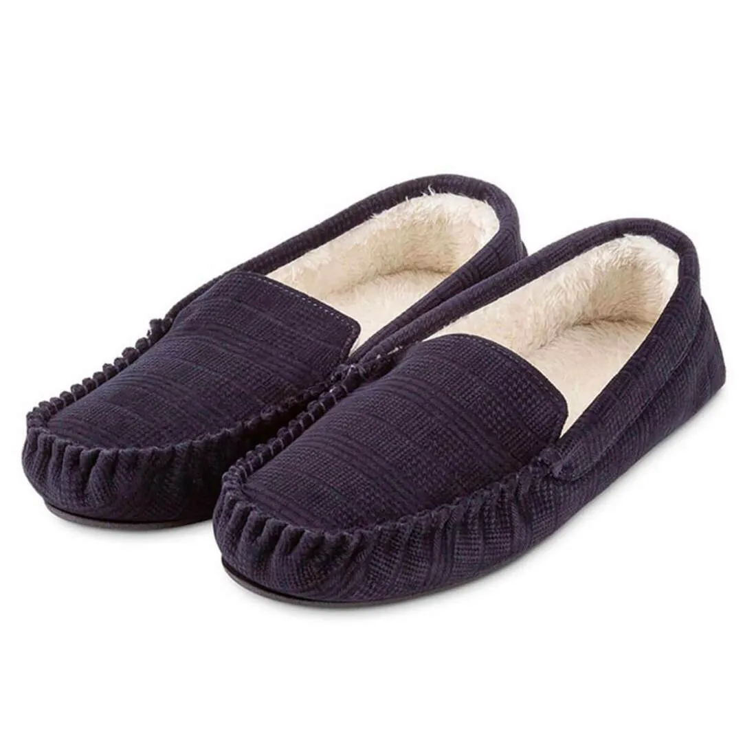 Totes Mens Velour Moccasin Slippers Sherpa Lining Comfort