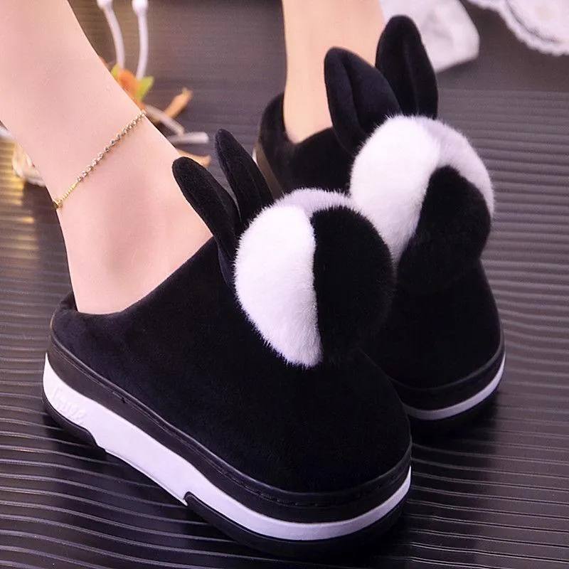 Women Plush Non-slip Pompom Winter Faux Fur Slippers